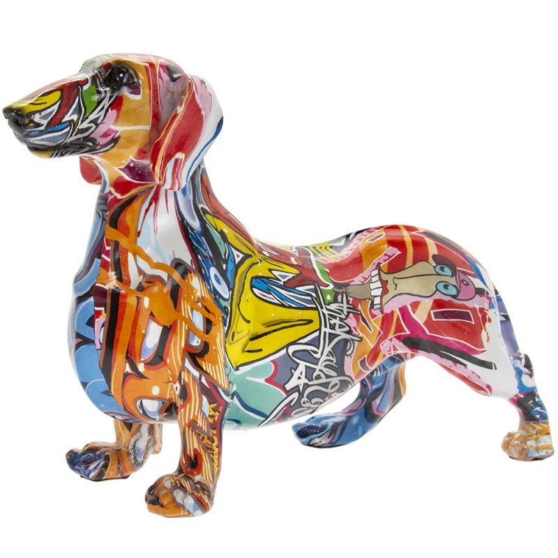 Graffiti Dachshund Figurine Colourful Modern Art Ornament