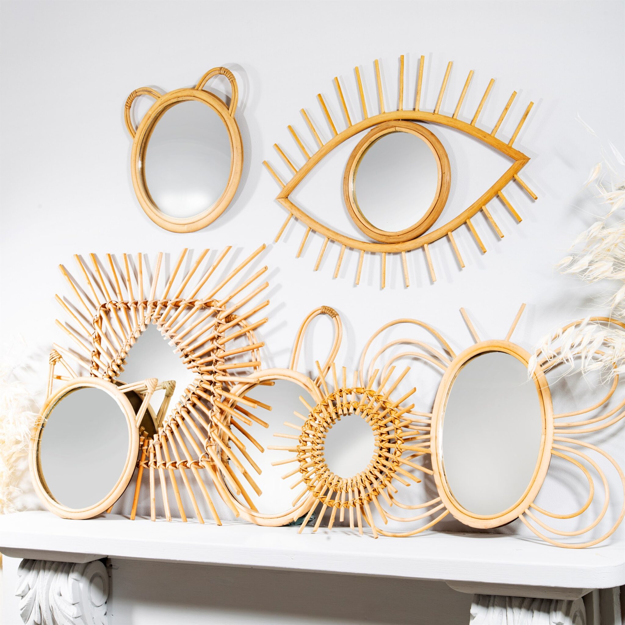 Sunburst Rattan Mirror / Mini Standing Mirror