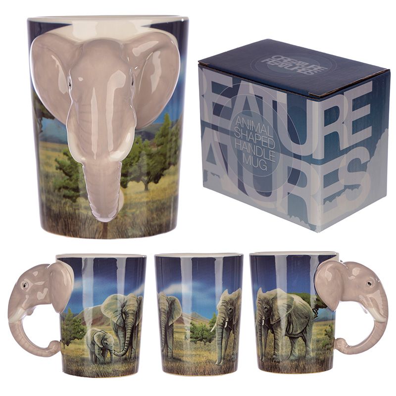 Elephant Savannah Decal Ceramic Shaped Handle Mug