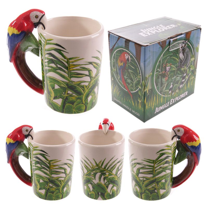 Parrot with Jungle Decal Ceramic Shaped Handle Mug