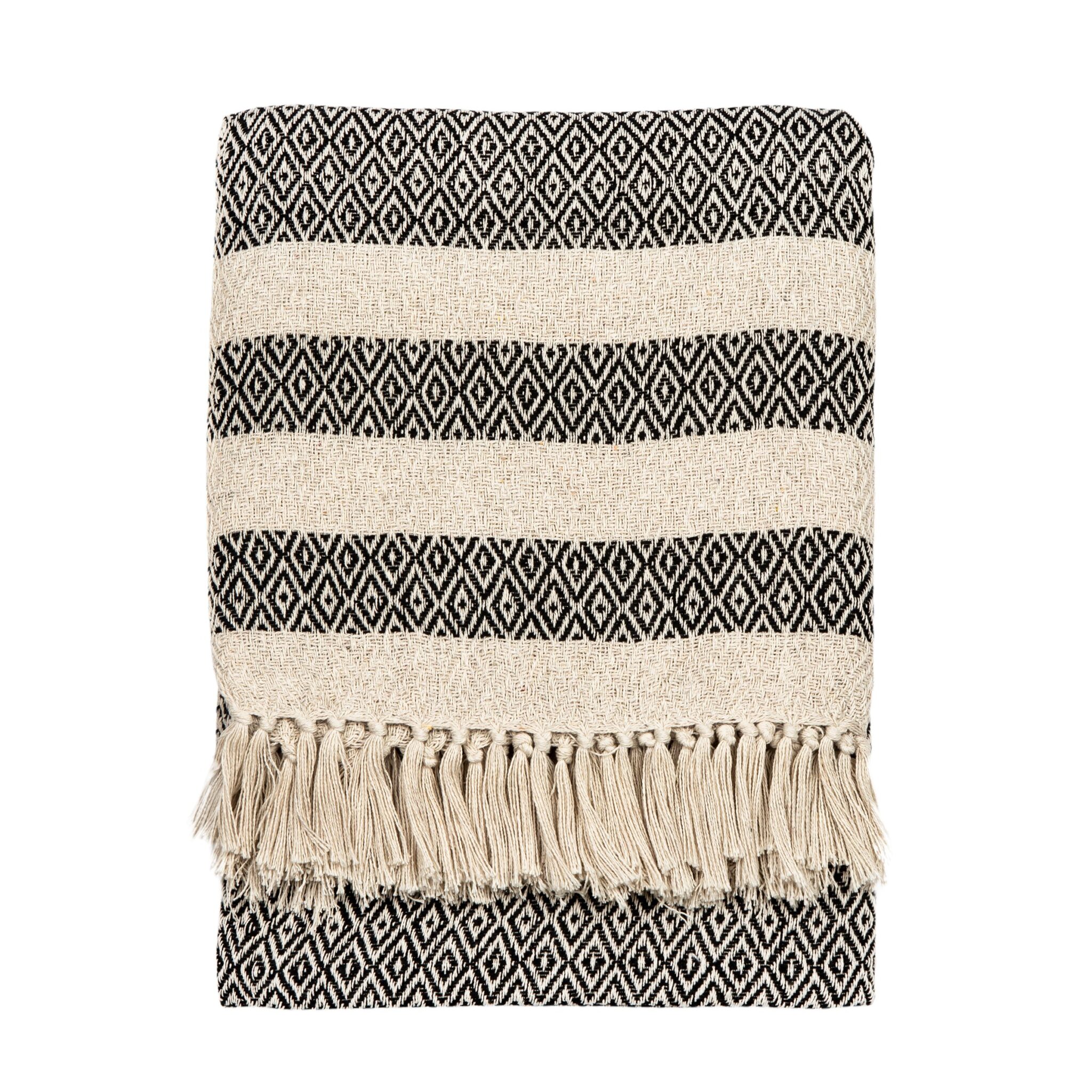 Scandi Boho Blanket Throw / Geometric / Black & Cream